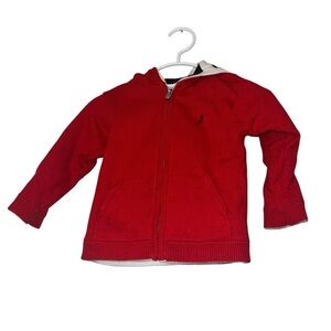 Jacadi reversible red blue white striped hooded sweater sz 12m